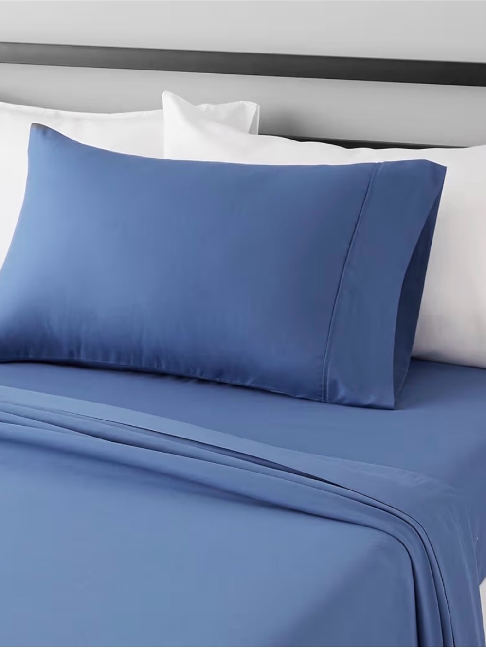 Sateen Blue Pillowcase and Sheet Set - Solid Blue Bedding